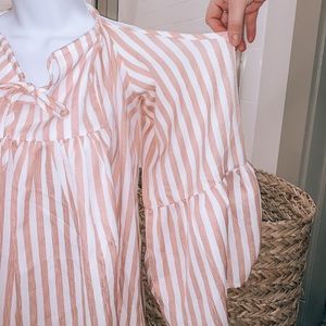 Pink striped open shoulder top